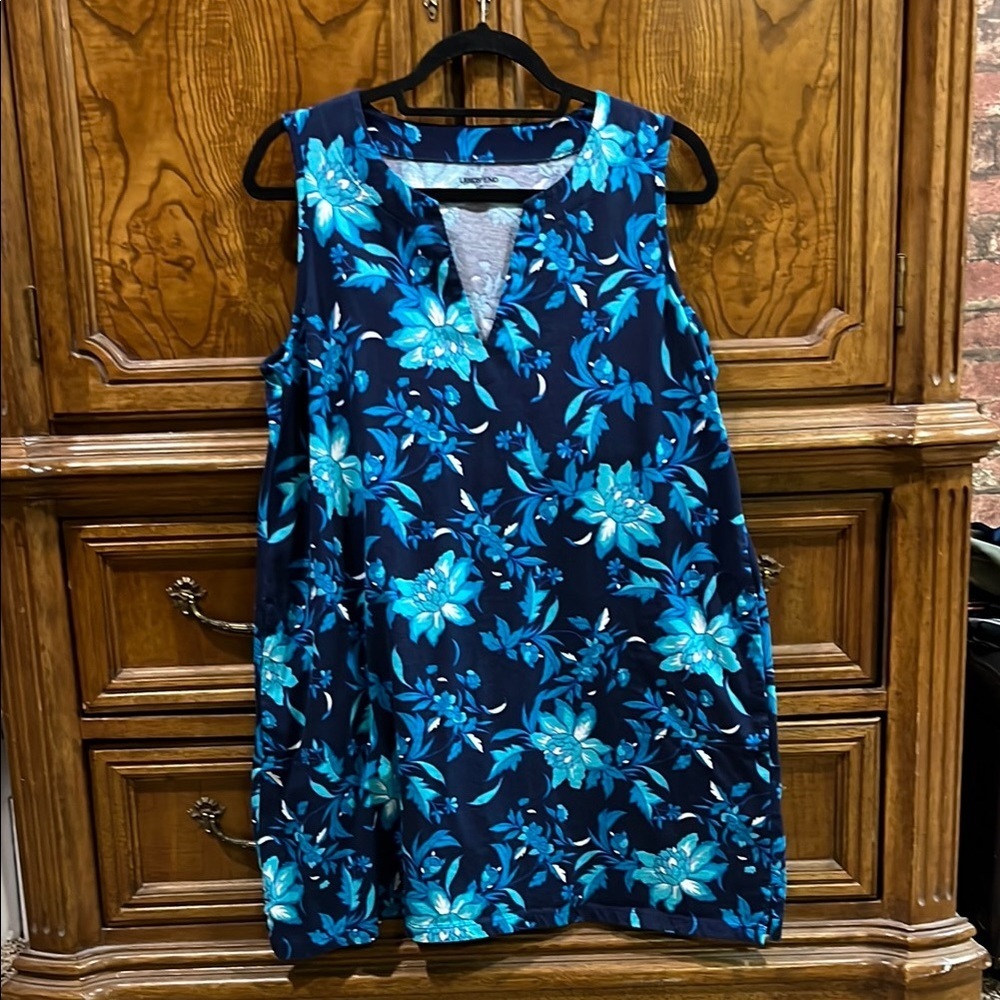 Floral Sleeveless Dress in Blue and Teal